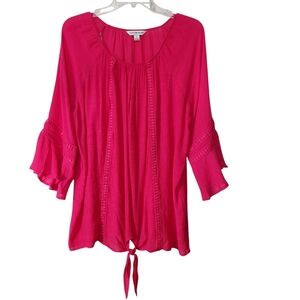 Counterparts Fuschia Pink 3/4 Sleeve Tie Front Tunic Blouse XL EUC